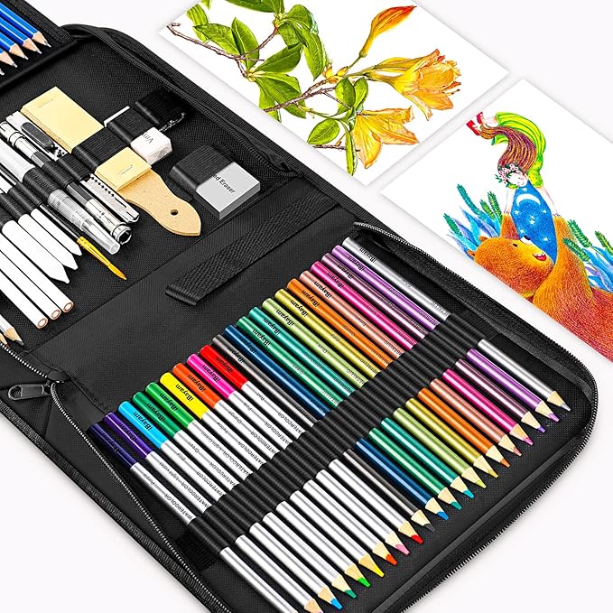 iBayam 78-Pack Drawing Set Sketching Kit Art Supplies for Adult Kids, Christmas Gifts for Teen Girls, with 3-Color Sketchbook, Coloring Book, Colored, Graphite, Charcoal, Watercolor & Metallic Pencil