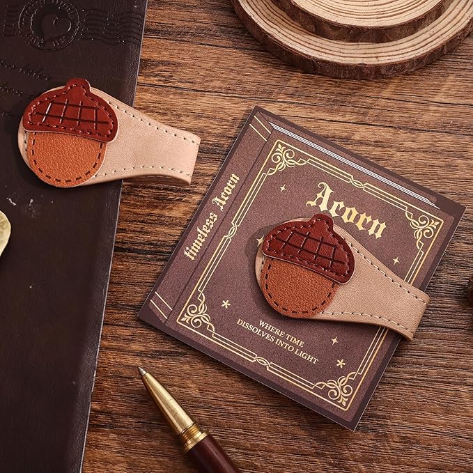 2PCS Vintage Magnetic Leather Bookmark, Leather Magnetic Bookmarks for Women, Magnetic PU Bookmarks Clip Book Accessories, Lemon & Acorn