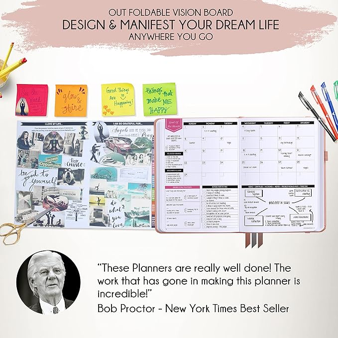2026 Planner Weekly and Monthly | Undated Law of Attraction Planner | A 12 Month Journey for Productivity, Gratitude & Goal Setting | Includes Foldable Vision Board, Gift Box & Stickers