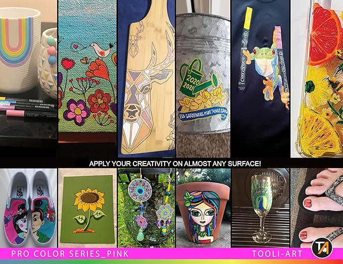 Acrylic Paint Pens 22 Pink Tones Assorted Pro Color Series Markers Set 0.7mm Extra Fine Tip for Rock Painting, Glass, Mugs, Wood, Metal, Canvas, Projects, Non Toxic, Waterbased, Quick Drying