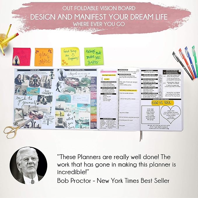 Manifestation Journal - 5 Minute Manifesting & Self Care Journal | 90-Day Undated Daily Planner for Positivity, Affirmations & Gratitude | Guided Mindfulness, Reflection | Vision Board + Stickers