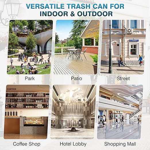 IRONWALLS Indoor/Outdoor Trash Can with Lid, Heavy Duty Steel Garbage Can with Removable Bin, Locking Lid, 16”x16”x35.4” Dual Sided-Open Commercial Trash Can Large for Patio, Backyard, Office, Black