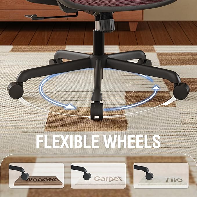 ELABEST T96 Mesh Office Chair,Ergonomic Computer Desk Chair,Sturdy Task Chair- Adjustable Lumbar Support & Armrests,Tilt Function,Comfort Wide Seat,Swivel Home Office Chair