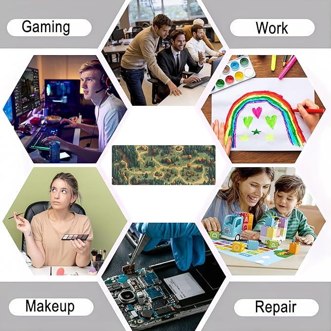 Retro Brown Green Desk Mat XL Large Gaming Green Forest Pixel Mouse Pad Non-Slip Rubber Base Mousepad, Keyboard Mouse Mat, Laptop Computer Mat with Stitched Edges, Office Work Mat 31.5x11.8 in