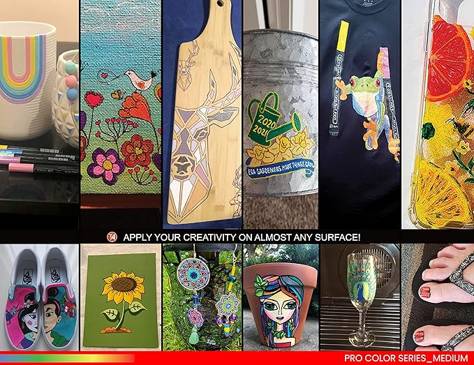 TOOLI-ART 22 Acrylic Paint Markers Paint Pens Pro Color Series Set 3mm Medium Tip for Rock Painting, Glass, Mugs, Wood, Metal, Glass Paint, Canvas, DIY. Non Toxic, Waterbased, Quick Drying (REDS)