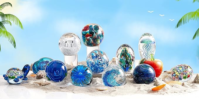 EUSTUMA Hand Blown Glass Flower Figurine,Glass Paperweight for Birthday Gift