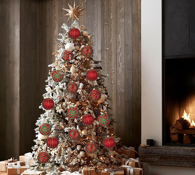 Hollyone 4.7 Inch Large Red and Green Christmas Ornaments 4Pcs Christmas Tree Balls Ornaments Shatterproof Christmas Ornaments for Xmas Tree Decor Holiday Party Wreath Home Decor (Red & Green, 120mm)