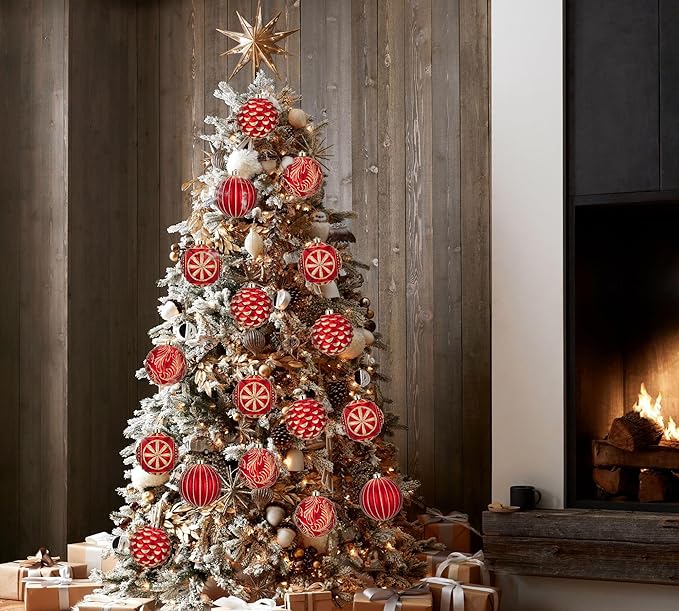 Hollyone 4.7 Inch Large Red and Gold Christmas Ornaments Ball 4Pcs Christmas Tree Balls Ornaments Shatterproof Christmas Ornaments for Xmas Tree Decor Party Wreath Home Decor (Red & Gold, 120mm)