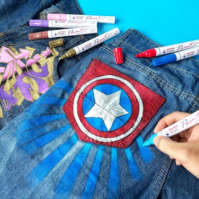 TFIVE Red Paint Pens Markers - 12 Pack Oil Based Permanent Marker, Medium Tip, Never Fade, Quick Dry, Waterproof Paint Pen for Rocks Painting, Wood, Fabric, Plastic, Canvas, Glass, Metal