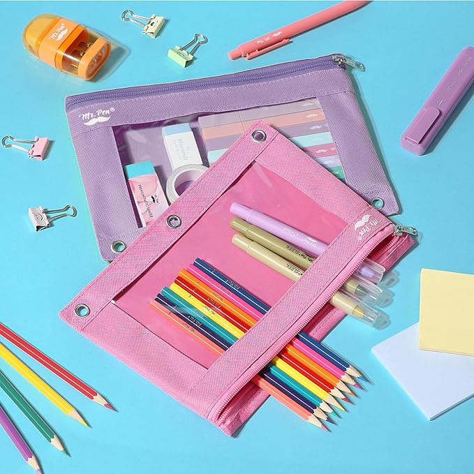 Mr. Pen- Pencil Pouch for 3 Ring Binder, 2 Pack, Lavender and Pink, 3 Ring Binder Pencil Pouch