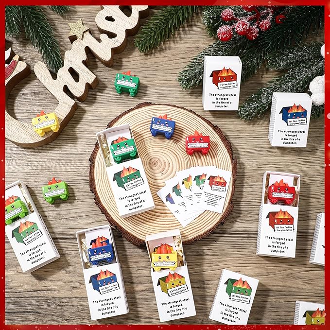 Realspring 25 Sets Dumpster Ornament Desk Accessories Emotional Support Resin Dumpster with Inspirational Cards Funny Employee Appreciation Gifts for Halloween Team Office Coworker Teacher (Colorful)