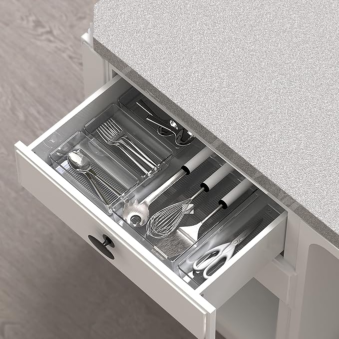 Simple Houseware 20 PCS Clear Plastic Drawer Organizers Set, 5-Size for Makeup, Bathroom, Bedroom and Office