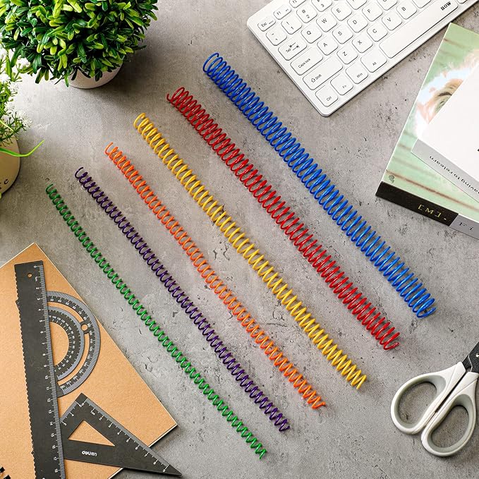 Leinuosen 120 Pack Plastic Spiral Binding Coils Kit Spirals Multi Size Coils for Binding Binder Combs Spines(1/4 5/16 3/8 1/2 5/8 3/4 Inch,Multicolor)