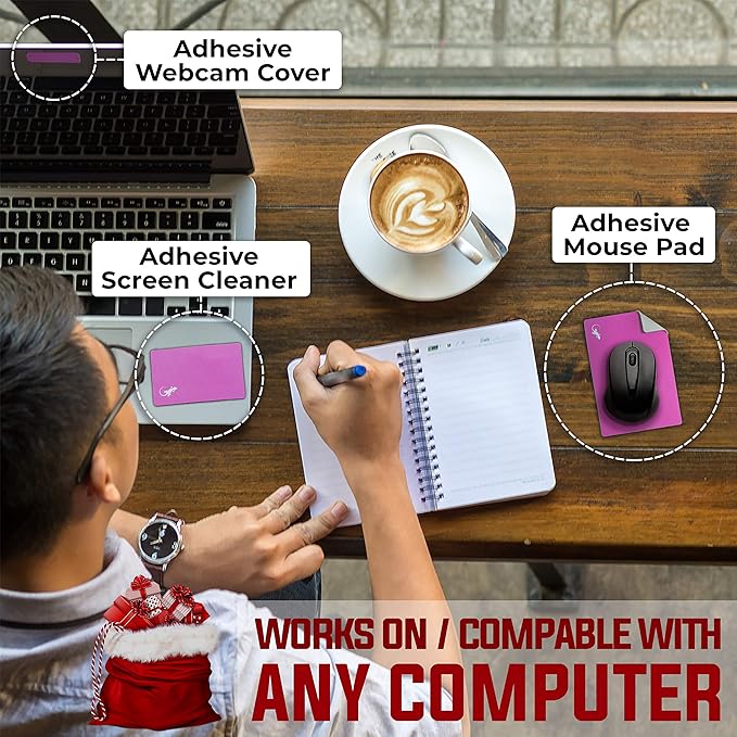 Mouse Pad Adhesive Bottom - Sticks to Any Surface - Portable - Webcam Covers and Screen Cleaner Included (5 Pack - Rainbow)