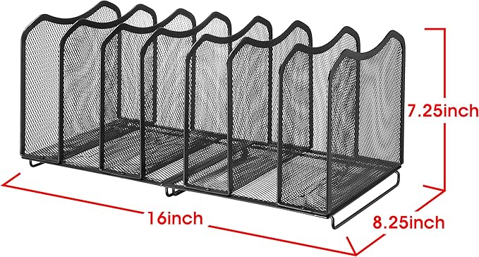 2 Pack-Simple Trending Mesh Desktop File Sorter Organizer, 7-Section Bookshelf For Desk Home Office , Black