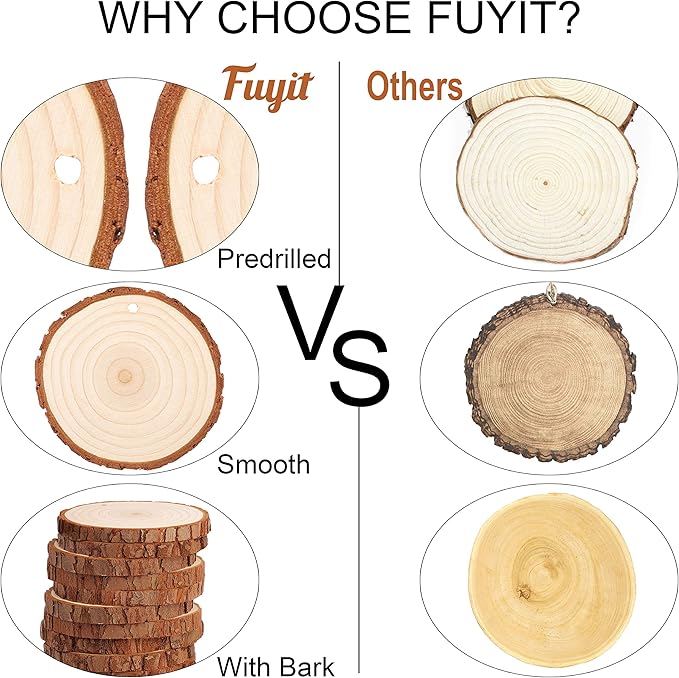 Fuyit Wood Slices 30 Pcs 2.0-2.4 Inches Craft Wood kit Unfinished Predrilled Tree Slices with Hole, Wooden Circles for Arts and Crafts Christmas Ornaments DIY Crafts