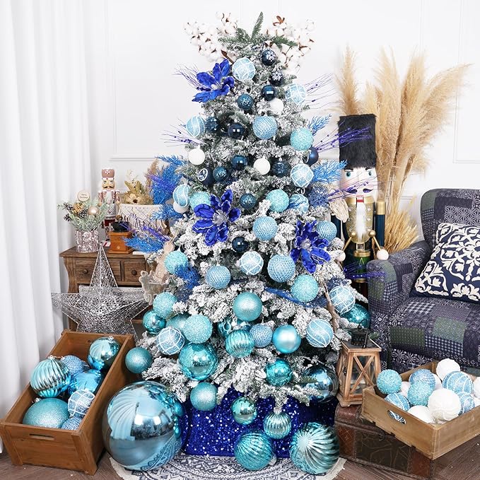 3.15" Christmas Ball Ornaments Glitter Shatterproof Christmas Tree Ornaments Sequin Xmas Hanging Balls Decorations for Wedding Party Holiday(Light Blue)