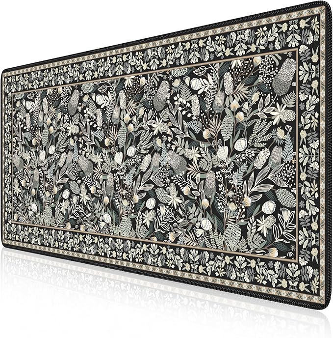 iCasso Black Desk Mat,Big Mouse Pad with Stitched Edges,Gaming Computer Pad for Desktop,Anti-Slip Keyboard Mat for Women Girl,Large Desk Cover Mat for Office Home School