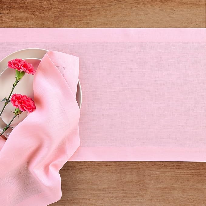 Solino Home Linen Table Runner 48 Inches - 100% Pure Linen Pink Lemonade Table Runner 14 x 48 Inch Ideal for Dresser and Coffee Tables - Fete
