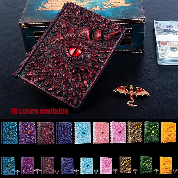3D Dragon Eye Embossed Journal,Resin Engraving Notebook,Dnd notebook for Dragon Lovers ,Blank Paper,Hardcover Travel Notepad for Writing,Sketchbook,Collection,Gift,Decoration A4 and A5 Size (A5-Red-Lined)