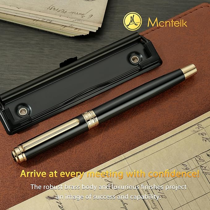 317 Rollerball - Stunning Luxury Black Lacquer Pen with 24K Gold Finish, Schmidt Black Ink Refill, Best Gift Set for Men & Women, Executive Office, Christmas, Nice Classic Pens-Black