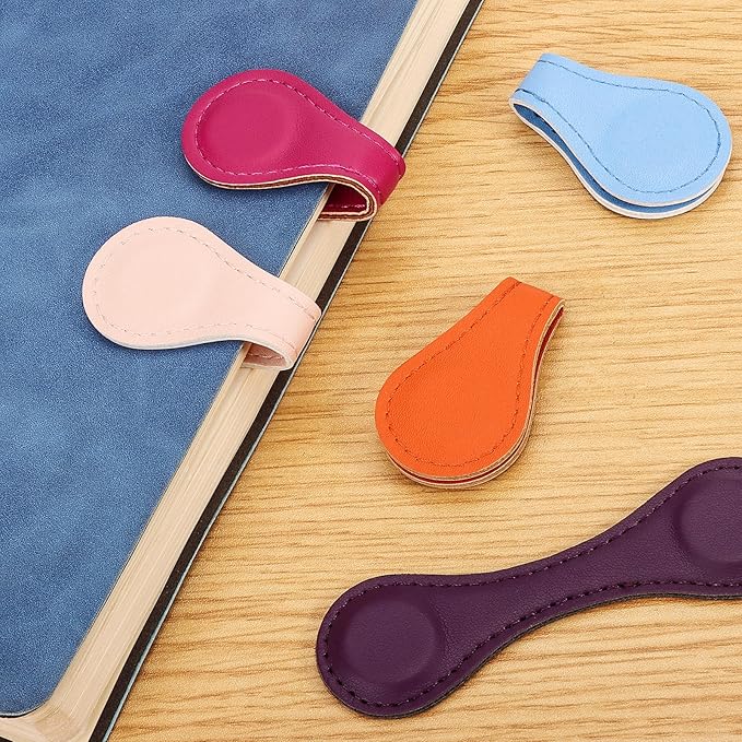 Magnetic Leather Bookmark, 12 Pcs Colorful Leather Magnet Book Marks Page Markers Retro Magnet Bookmark Clips Reading Supplies Gift for Reading Men Women Book Lovers (Bright)
