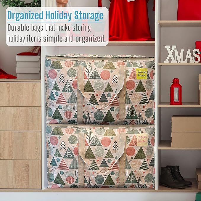 VENO 2 Pack Moving Bags and Large Christmas Storage Bins with lids. Alternative to Moving Boxes, Packing Supplies for College. Extra Large Heavy Duty Totes for Packaging (Pastel Forest, 2 Pack)