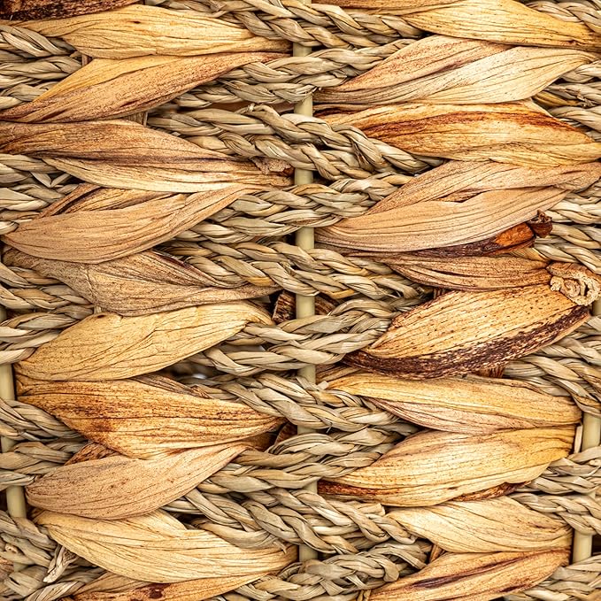 Household Essentials Water Hyacinth and Seagrass Round Waste Basket, Natural