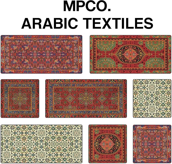 MPCO. Arabic Textiles Large Gaming Desk Pad - 36" x 17" Aeroglyde Fabric Crimson-Lotus Desk Mats - Non-Slip, Washable, Smooth Glide for Precision Gaming & Work