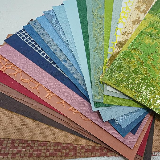 30 sheets Christmas Handmade Textured Scrapbook Paper&Mesh Fabric set - Unique Craft Mulberry Special Rice Paper Mix for Scrapbooking Junk Journaling Supplies Card Making Collage,A5 5.8x8.2 Inch