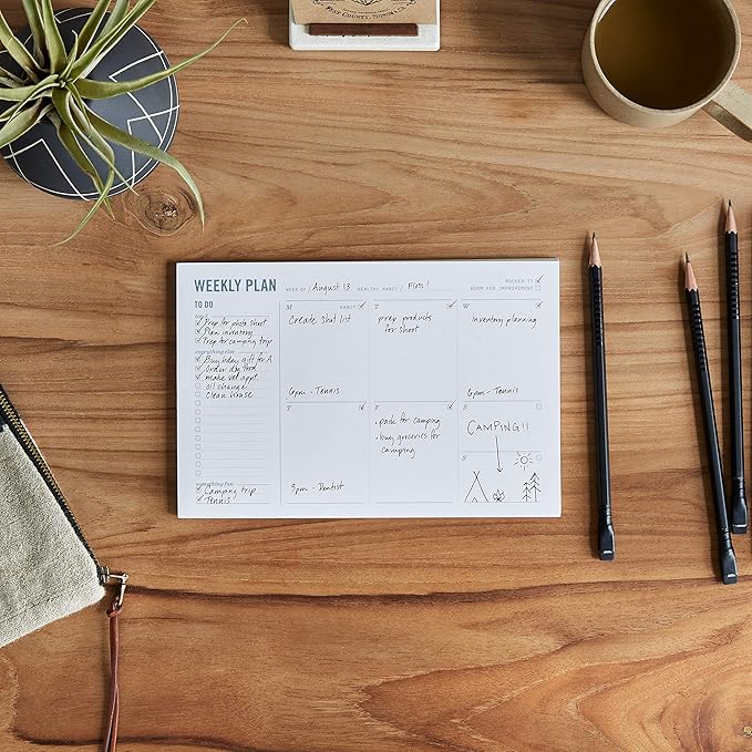 Weekly Planner Pad - Undated 6x9" Weekly To-Do List Notepad with Calendar and Task List, Perfect Desk Organizer for School & Work | 50 Tear Off Sheets