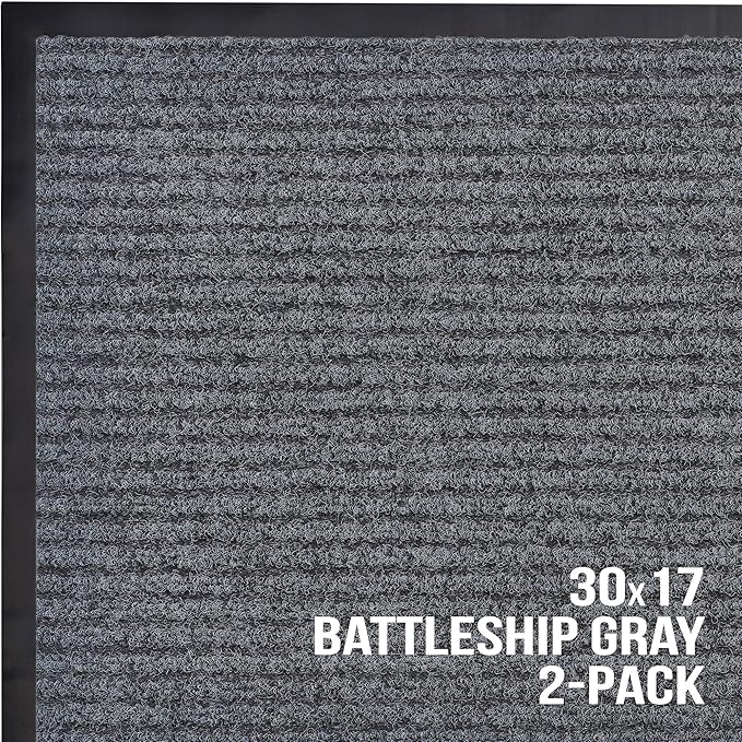 Sierra Concepts Front Door Mat Welcome Mats 2-Pack - Indoor Outdoor Entryway Mats for Shoe Scraper, Ideal for Inside Outside Home High Traffic Area, Battleship Gray 30 Inch x 17 Inch