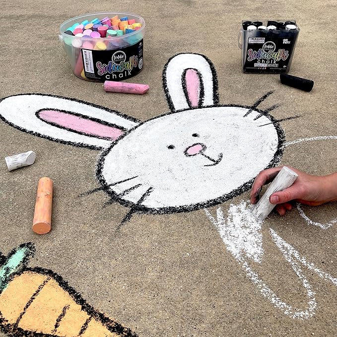 Loddie Doddie Jumbo White Sidewalk Chalk - 20-Count Non-Toxic Bucket with Holder - Easy-Grip Low-Dust Sticks - Sidewalk Chalk for Kids & Outdoor Kids Activities