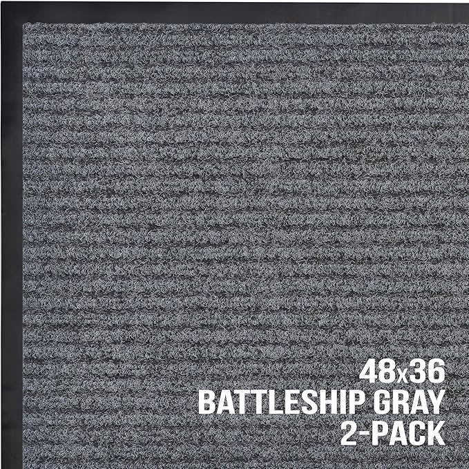 Sierra Concepts Front Door Mat X-Large Welcome Floor Mats - Entryway Indoor Outdoor Entrance Doormat, Patio, Porch, Muddy Dog Shoe, Inside Outside Low Profile 48x36in, 2-Pack Battleship Gray