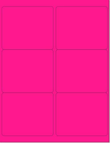 8-1/2 x 11" Neon Color High Light Fluorescent Labels for Laser & Inkjet Printer (Pink Fluorescent, 4" x 3-1/3" - 6 Per Page | 300 Labels)