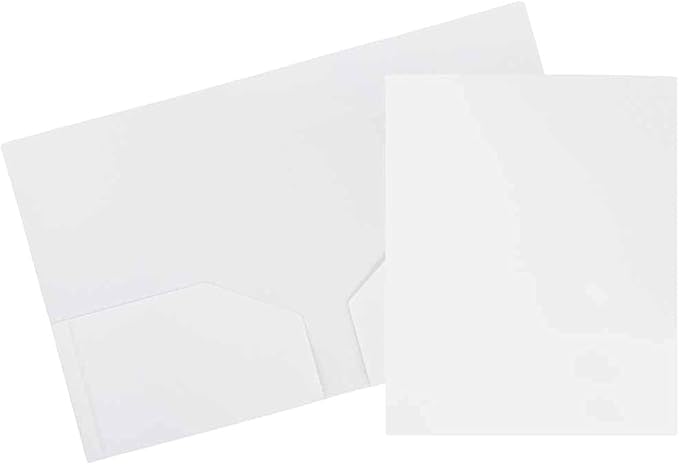 JAM PAPER Heavy Duty Plastic 2 Pocket Extra Tough School Folders - White - 6/Pack