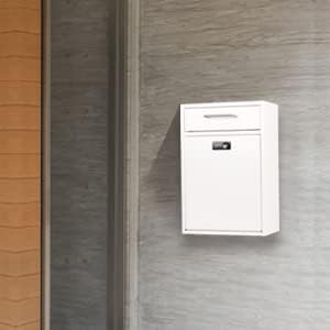 xydled Wall-Mount Mailbox with Combination Lock, Steel Key Lock Mail Boxes Outdoor, Locking Wall Mount Mailbox, Security Key Drop Box, Collection Boxes, 17.2H x 12.2L x 5.8W Inches, White, XL Large