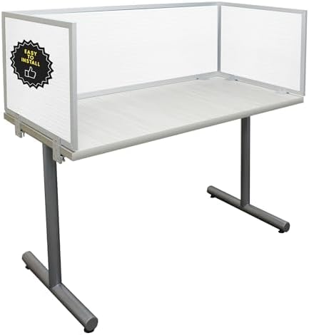 OBEX Polycarbonate Office Desk Mounted Privacy Screen Adjustable Table Top Panel Divider, Universal Aluminum Bracket-USA Made, 18" x 42", White