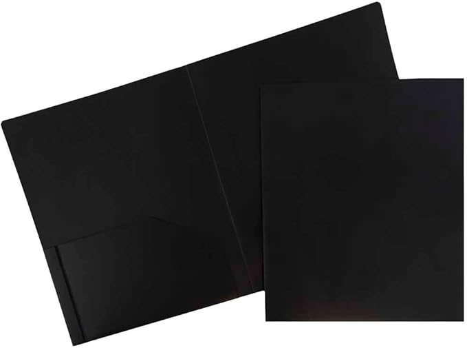 JAM PAPER Heavy Duty Plastic 2 Pocket Extra Tough School Folders - Black - Bulk 48/Pack
