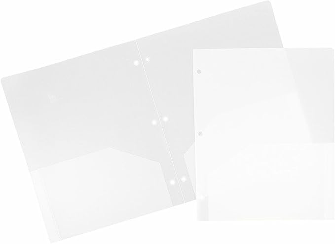JAM PAPER Heavy Duty Plastic 3 Hole Punch Pocket Folders - Extra Tough School Folders - Clear - Bulk 144/Box