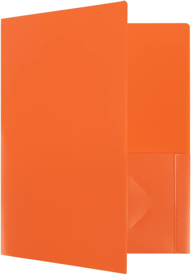 JAM PAPER Heavy Duty Plastic 2 Pocket Extra Tough School Folders - Orange - 6/Pack