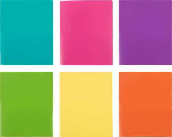 JAM PAPER Heavy Duty Plastic 2 Pocket Extra Tough School Folders - Assorted Fashion Colors - Bulk 48 Folders/Box (8 Assorted Packs of 6)