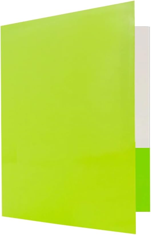 JAM PAPER Custom Printed Semi-Gloss Folders with Round Corner Pockets - Personalized Logo & Text - 12pt C1S - Lime Green - 100/Pack