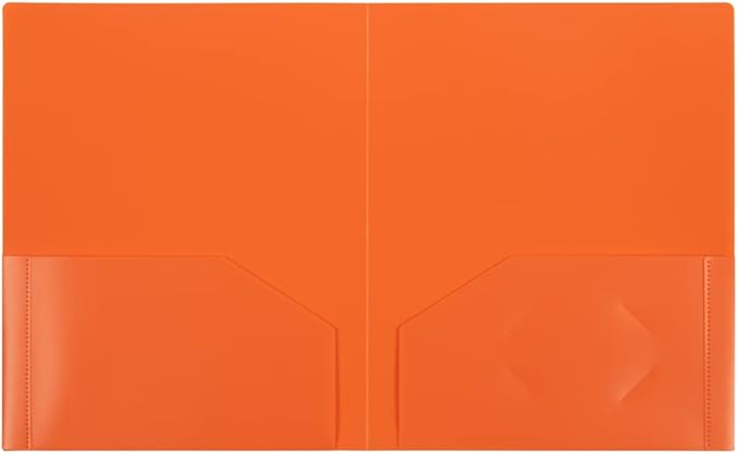 JAM PAPER Heavy Duty Plastic 2 Pocket Extra Tough School Folders - Orange - 6/Pack