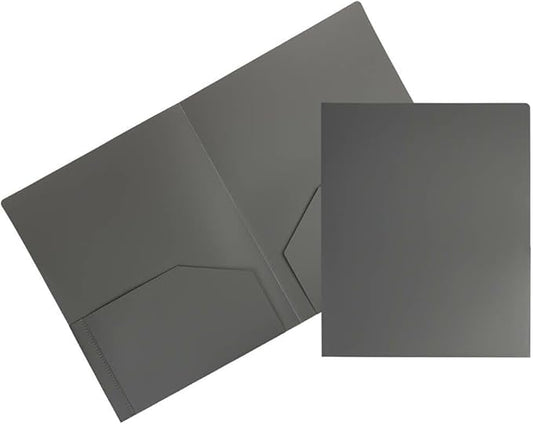 JAM PAPER Heavy Duty Plastic 2 Pocket Extra Tough School Folders - Grey - 3/Pack