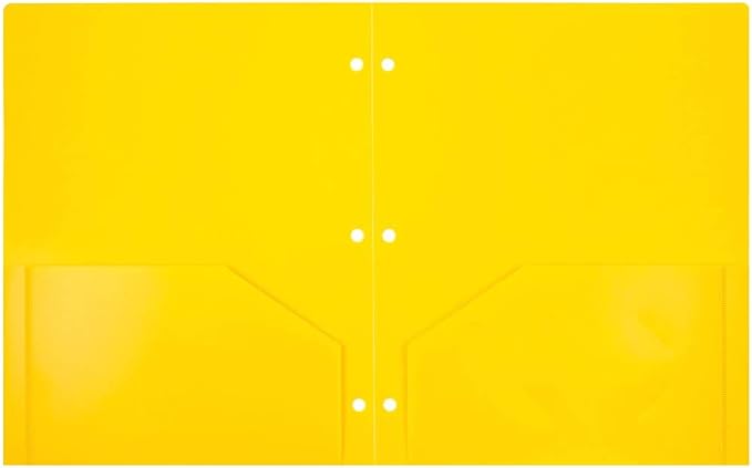 JAM PAPER Heavy Duty Plastic 3 Hole Punch Pocket Folders - Extra Tough School Folders - Yellow - 6/Pack