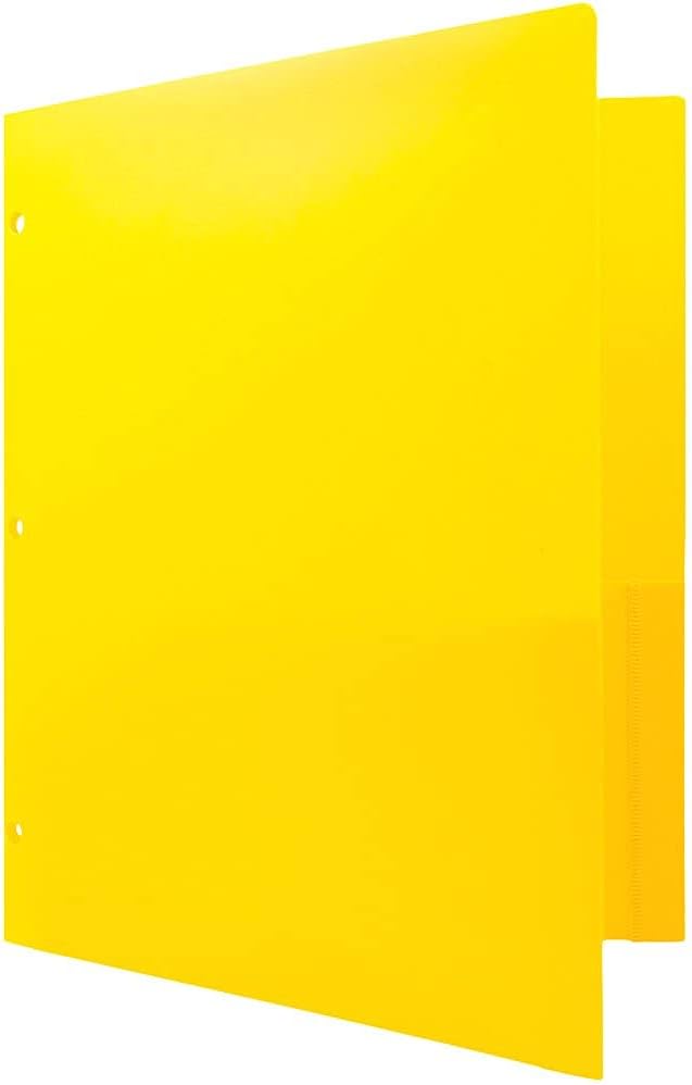 JAM PAPER Heavy Duty Plastic 3 Hole Punch Pocket Folders - Extra Tough School Folders - Yellow - 6/Pack