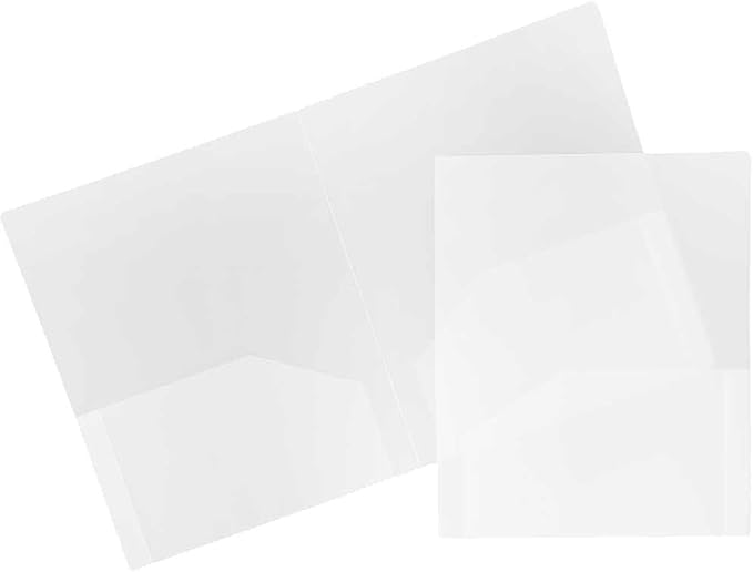 JAM PAPER Heavy Duty Plastic 2 Pocket Extra Tough School Folders - Clear - Bulk 48/Pack