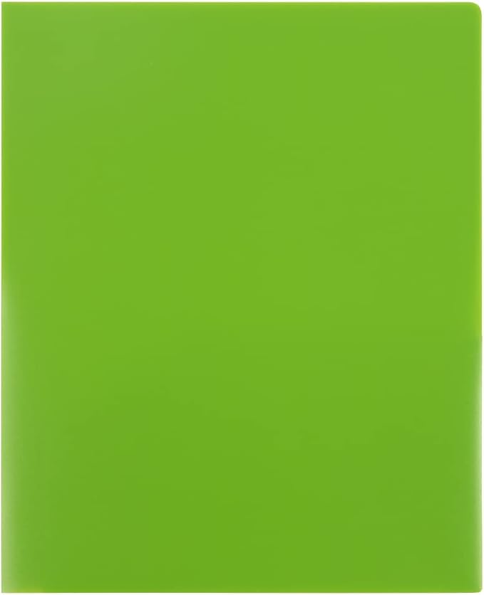 JAM PAPER Heavy Duty Plastic 2 Pocket Extra Tough School Folders - Lime Green - 6/Pack