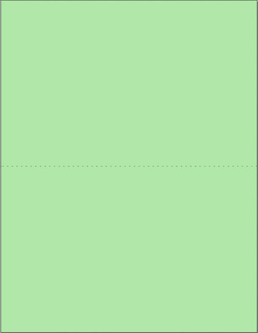 Limited Papers (TM) 8.5x11 Perforated Paper, 20/50 Pound, 75 GSM, Variety of Perforation Sizes and Colors, for Forms, Tickets, Postcards, Business Cards. (Green, 2 up - horizontal 5.5”)